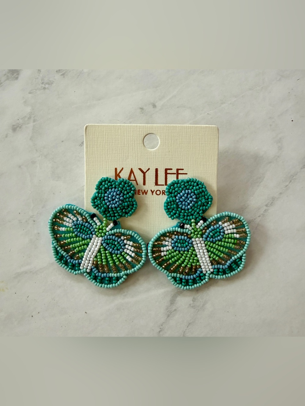 NWT Kay Lee New York Boho Beaded Butterfly Statement Earrings